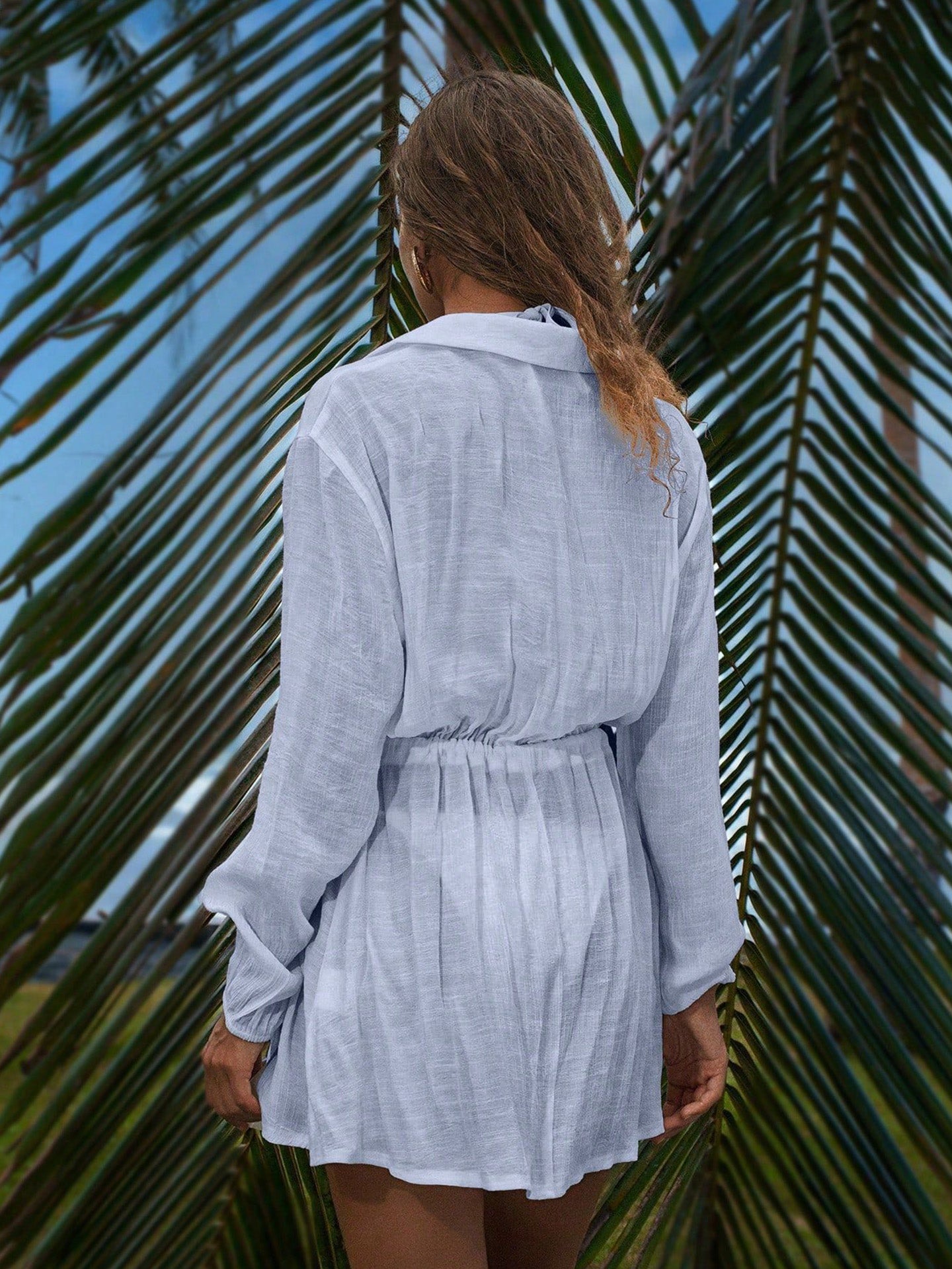 Women's Button Up Beach Cover Up Dress
