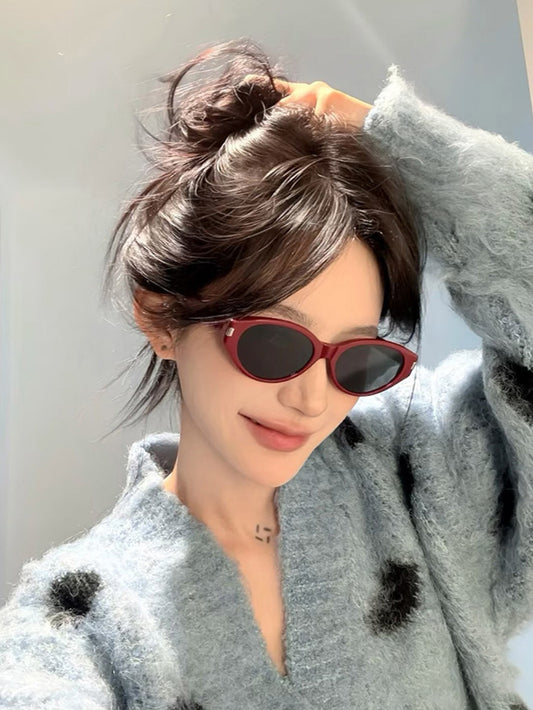 Retro Red Narrow Frame Sunglasses for Women